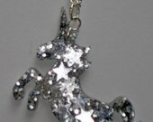 Silver stars and glitter unicorn necklace