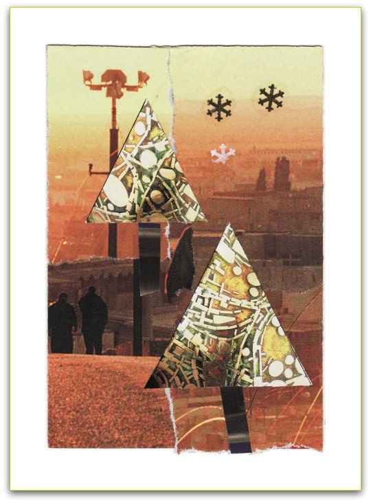 TREES OF GLASS collage art blank Christmas card