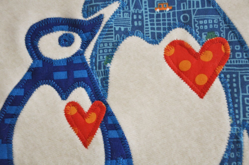 Organic Baby Blanket with Blue Penguins for Baby Boy -- Personalized and Shipped Free