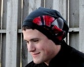Black Slouchy Hat - Men or Women - Black & Plaid Slouchy Beanie - DeMasterDesigns