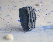 fiber brooch- pin striped blue white