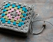 Small Linen Needle Book with Crochet detail -- Granny Square