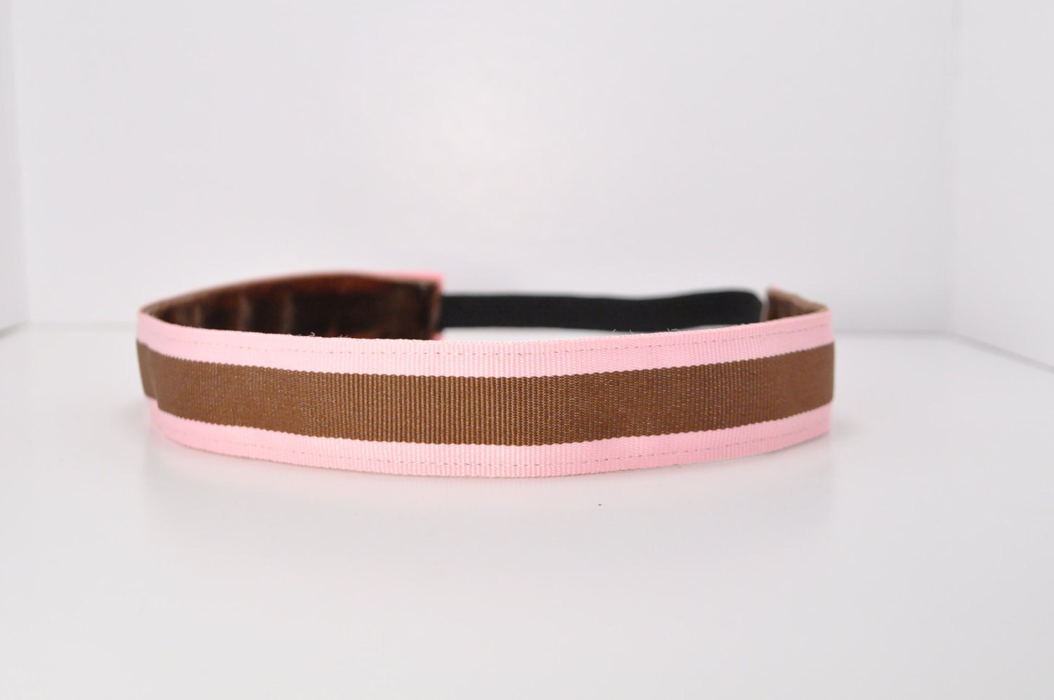 Band-It Headband....Brown and Pink Wide Stripe.  Will stay put and not slip.