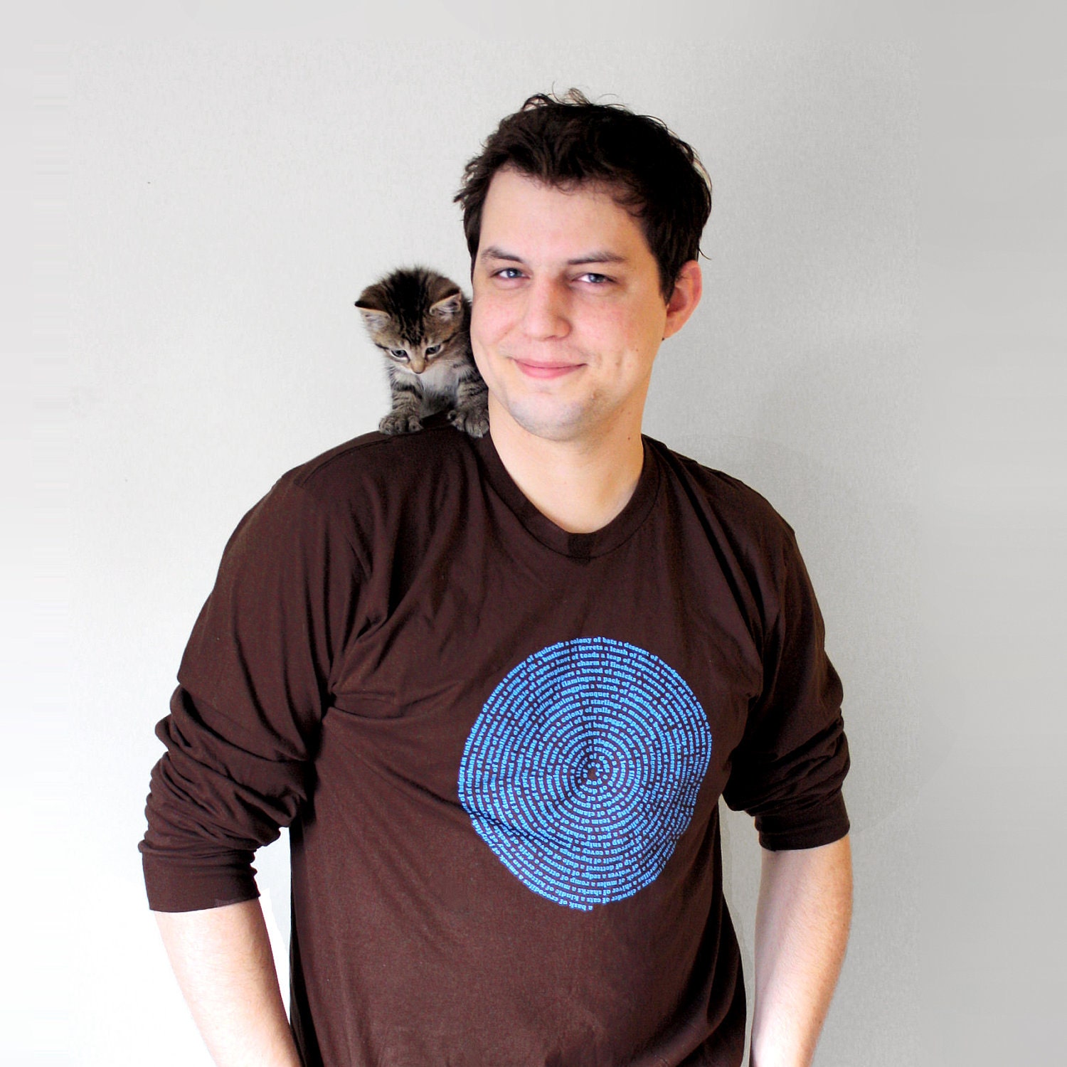 Mens T-shirt, For the Animal Lover - Brown Long-sleeve in Small : made in usa clothing / american apparel