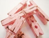 Tea Rose & Chocolate (Pink/Brown) Distressed Mini Clothes Pins - Shabby Chic 6 Pack