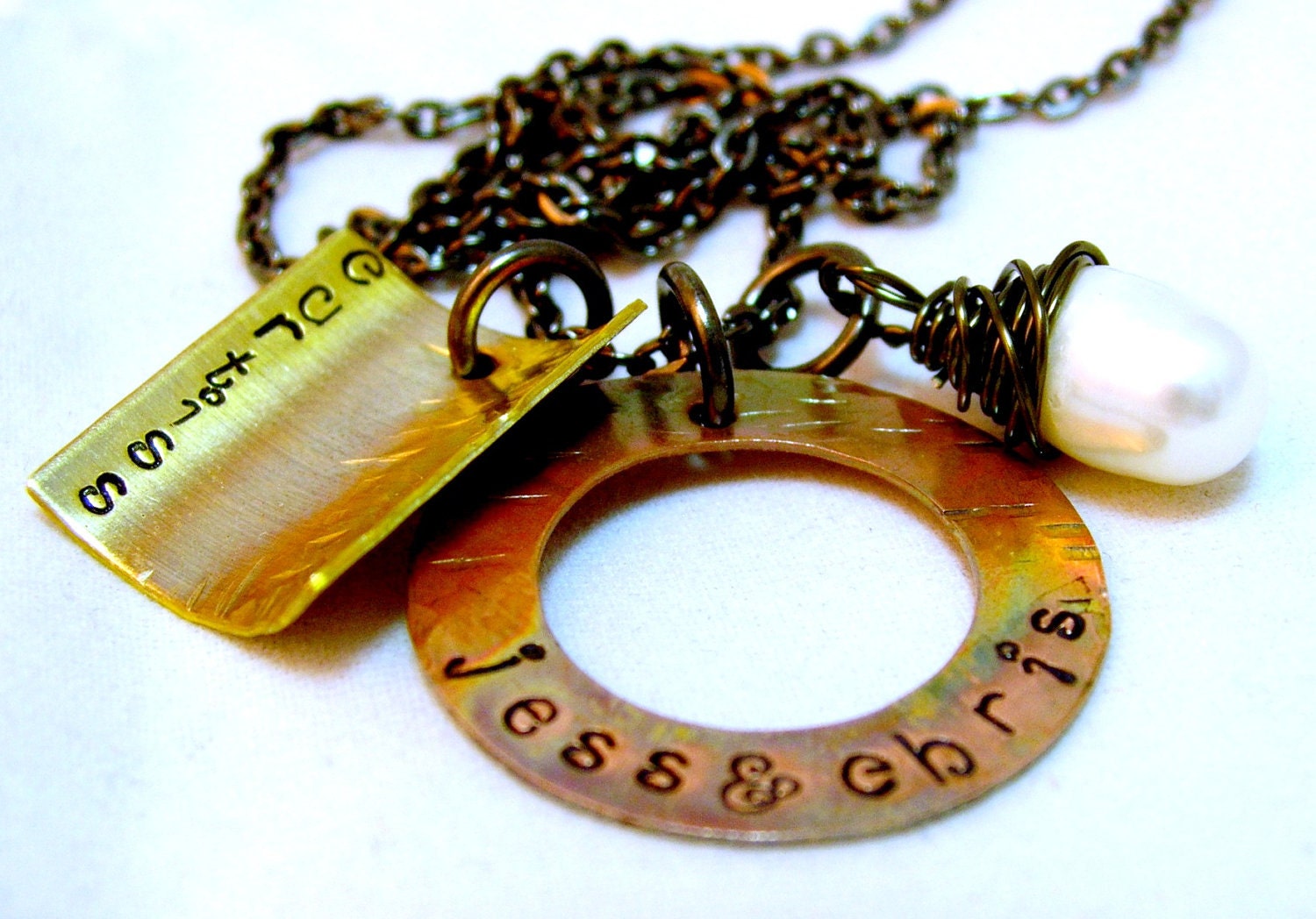 Steampunk Rainbow Oxidized Copper Washer Personalized Jewelry Organic Necklaces Rustic Copper Gunmetal Chain Necklace