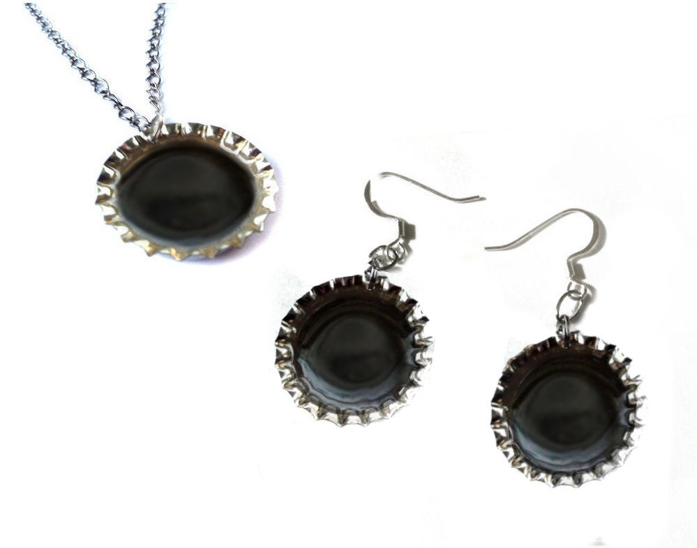 ON SALE Coffee Necklace & Earrings Set. Resin Bottlecap Jewelry by Everyday Bohemian on Etsy.