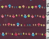 Japanese Fabric: Adorable Mushrooms in a Row Brown  - Kawaii  FQ