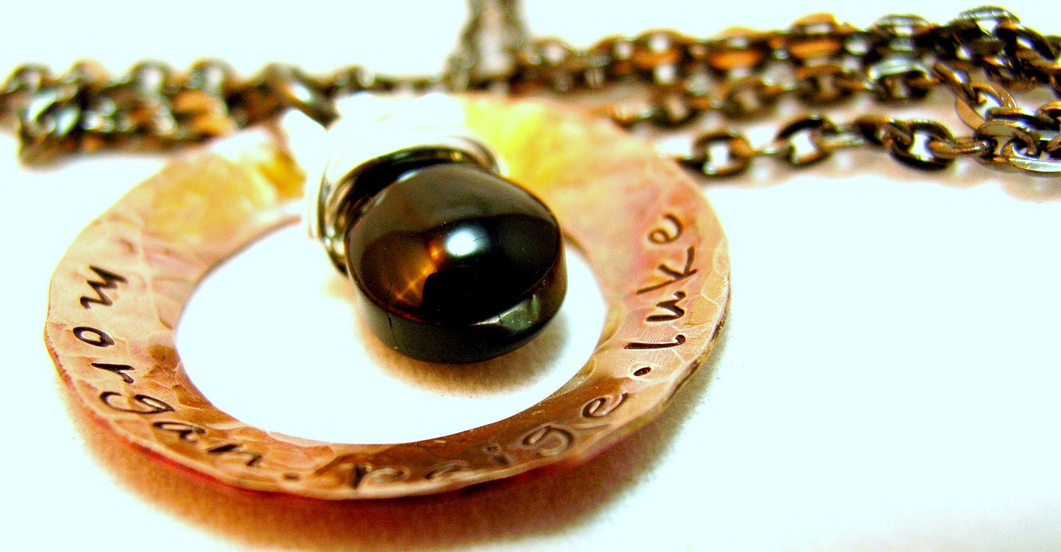 Rustic Copper Bowl Washer Oxidized - Personalized Jewelry - Rustic Charm - Hand stamped jewlery - Monogram Necklace