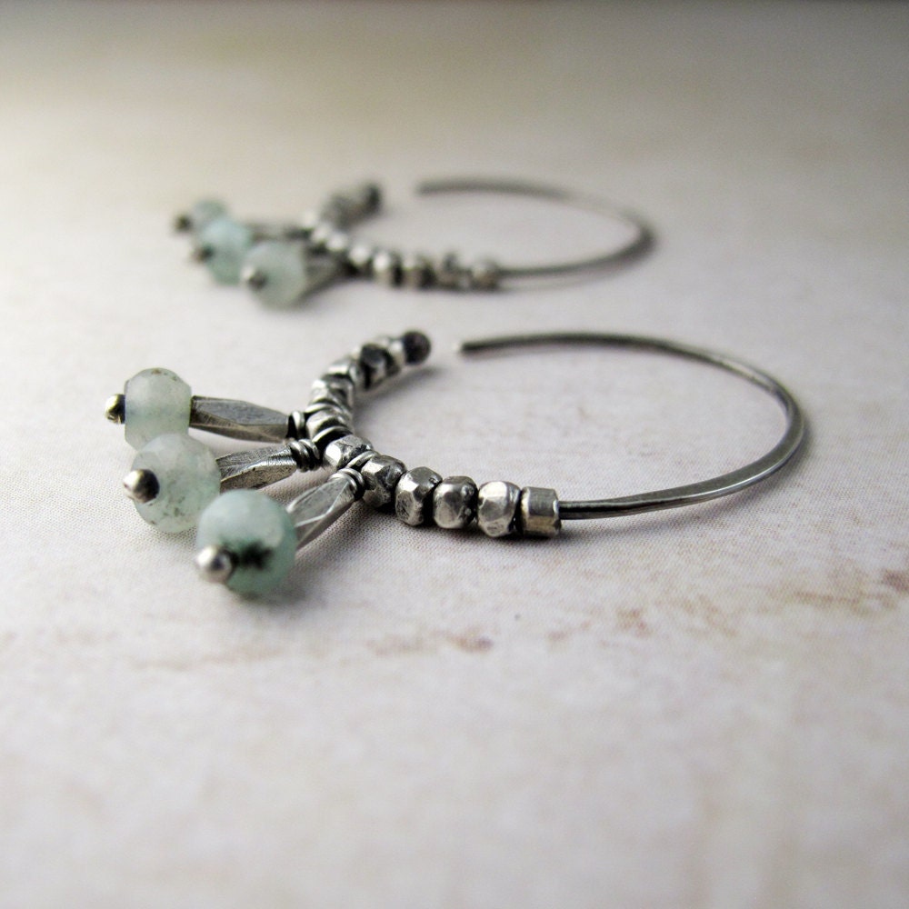 Hammered Hoops with Pale Kiwi Jasper