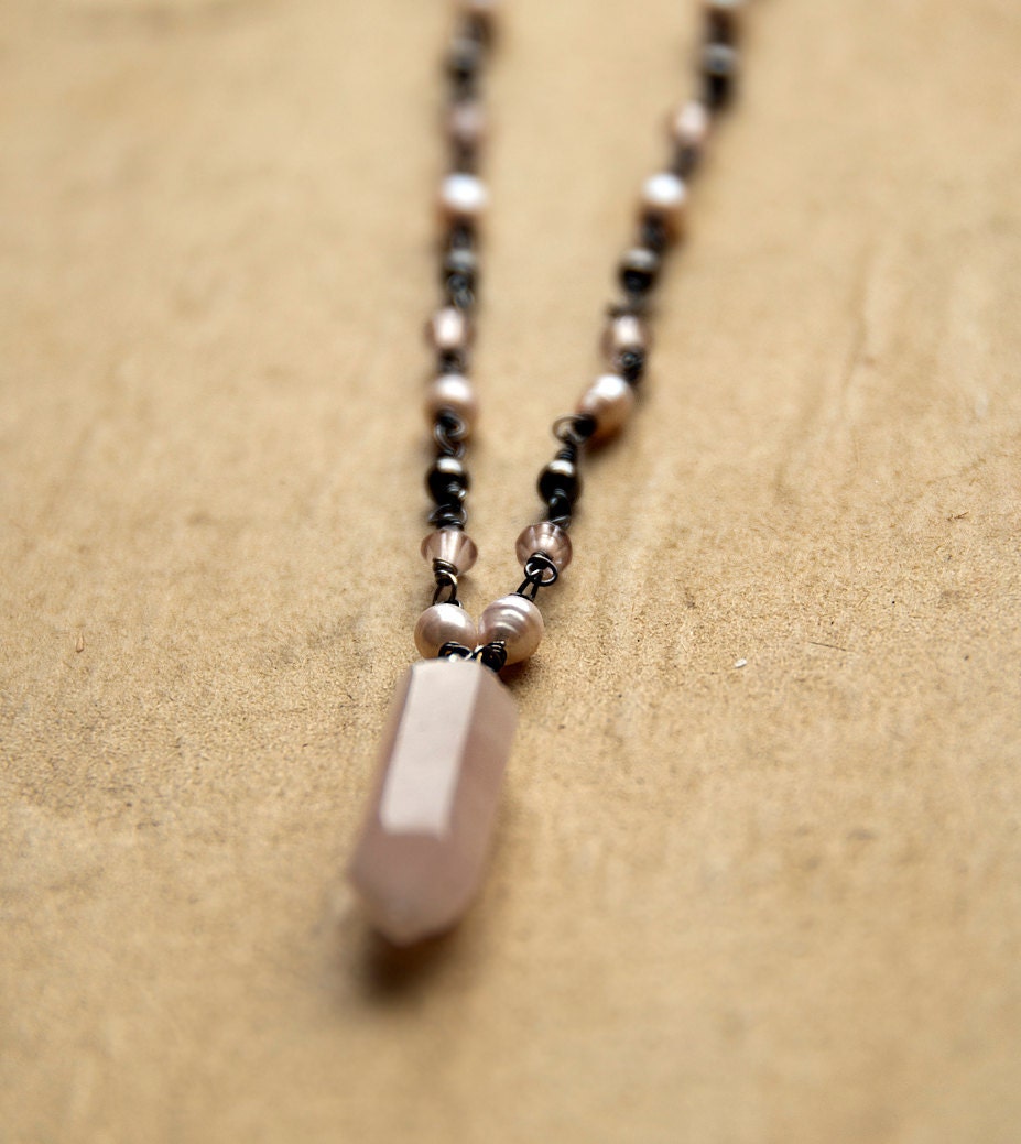 Love Stone Rose Quartz Pendulum Beaded Necklace