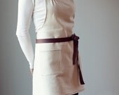 25% off, THANKS25 coupon code. Apron, Linen with Chocolate Brown Twill and brown stitching. Simple, modern.