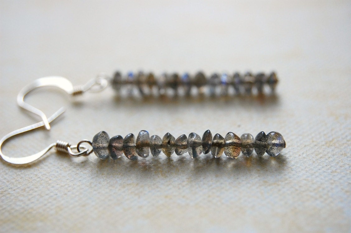 Labradorite stick earrings. Blue grey brown semiprecious earrings.