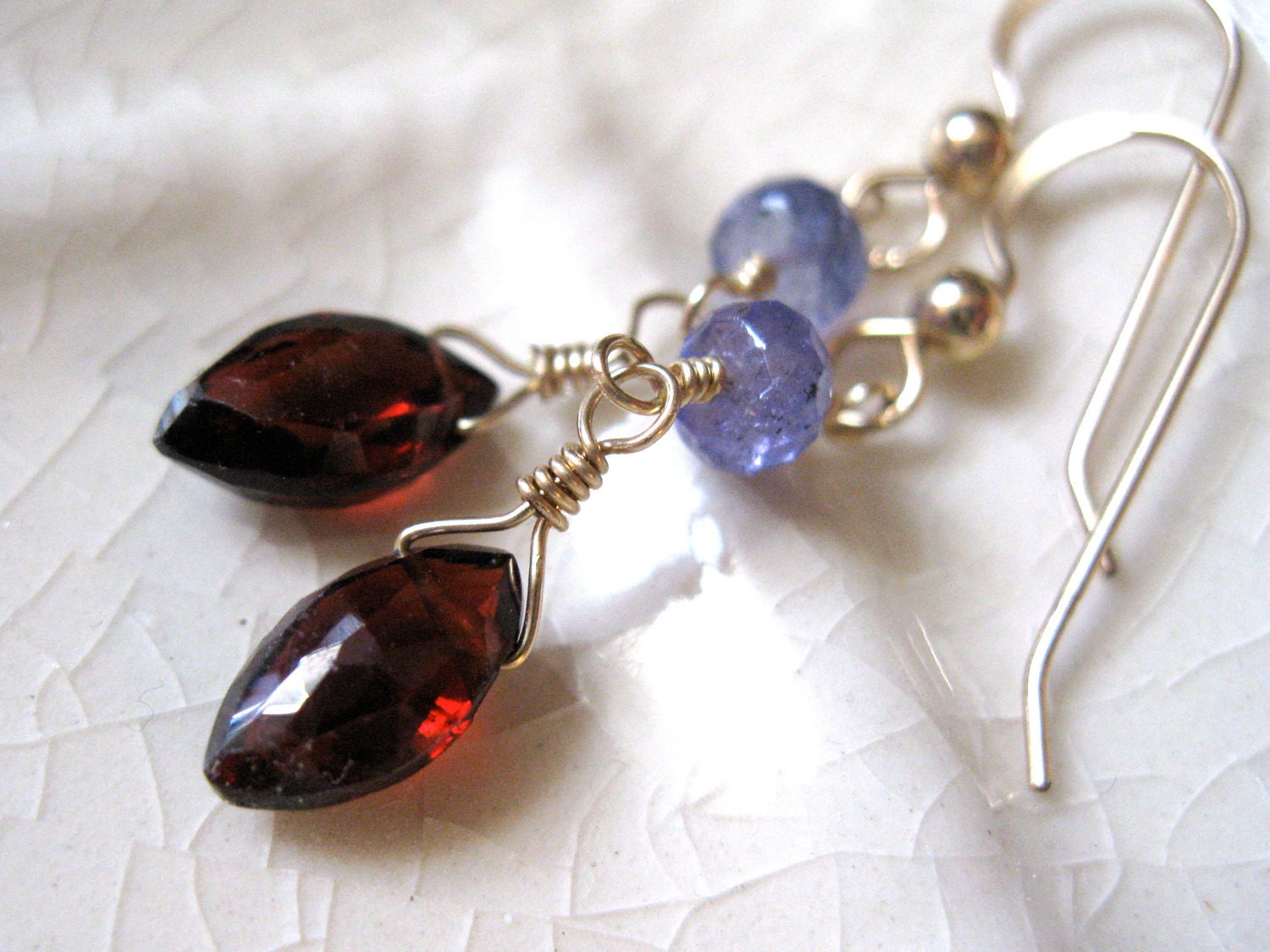 Garnet Tanzanite Gold Earrings