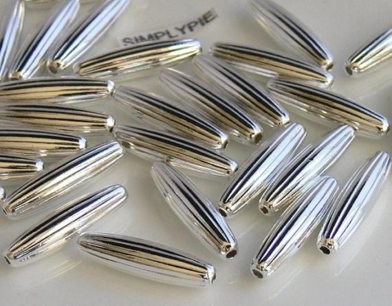 SIlver Plated Oval Spacer Beads x 20