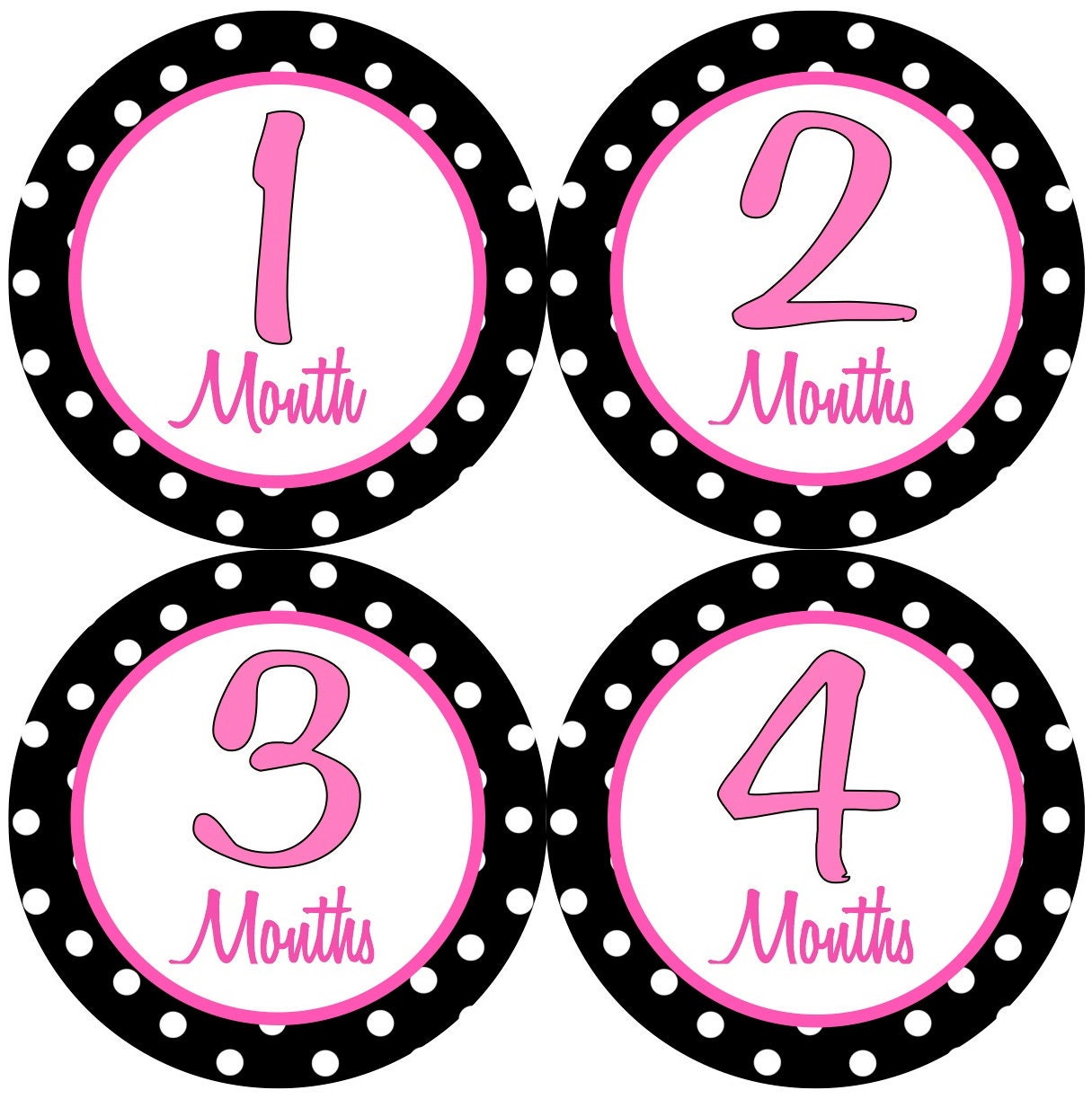Baby Month Stickers Baby Girl Monthly Onesie Stickers Hot Pink and Black Polkadot Onesie Month Stickers Baby Shower Gift and Photo Prop Mel