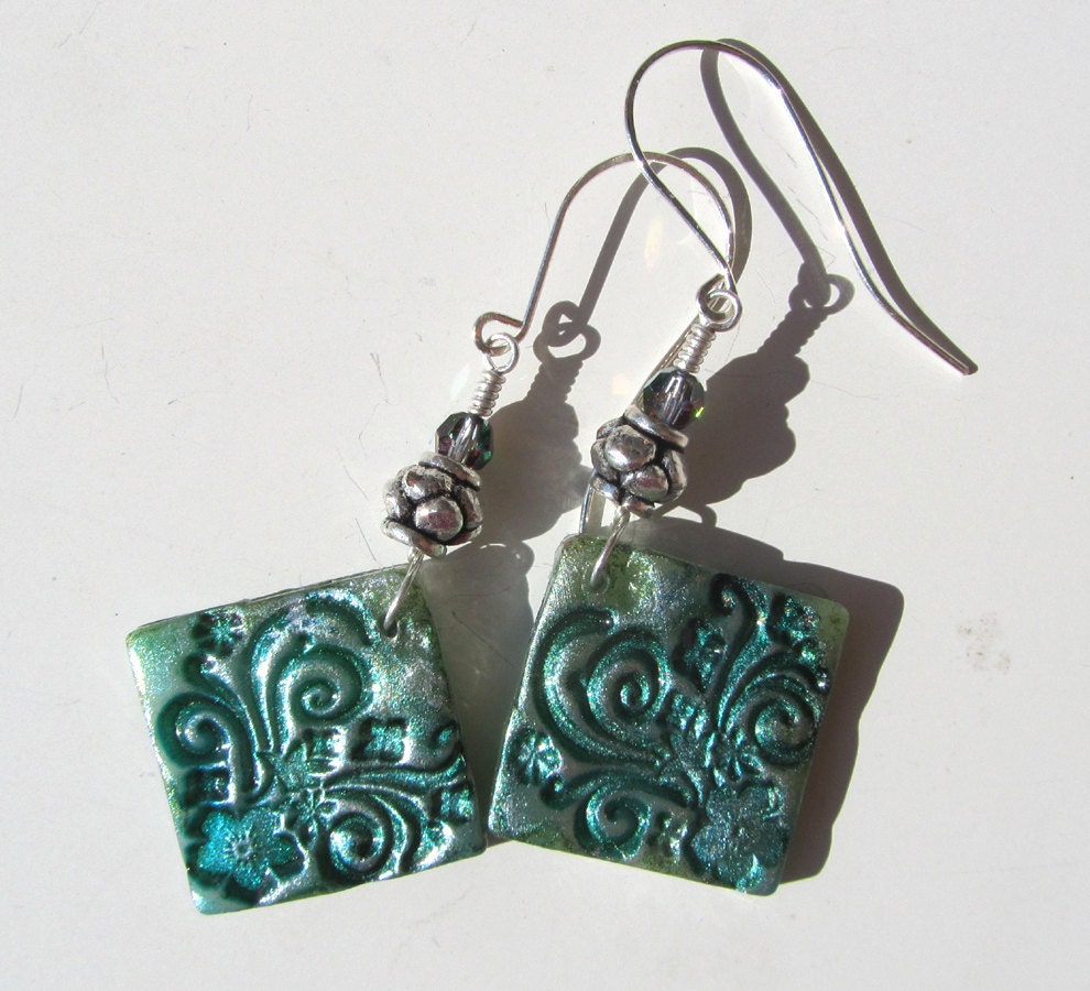 Polymer Bead Lightweight Earrings Look Like Metal or Ceramic Handmade & Hanpainted Beads