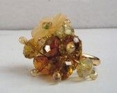 Beaded Bauble yellow crystal Ring with pretty yellow flower. size 6