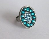 Holiday SALE Swarovski Crystal Flower Ring Vintage Inspired Cocktail Ring