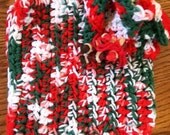 2 Pot holders / Hot pads AND a matching dishcloth - handmade red green and white