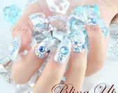 Ice Blue Glitter UV Gel Pointed Nail Tip with Swarovski Rhinestones - Inspired by Chronicles of Narnia - blingup