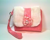 SALE Wristlet in Pink Snakeskin Like Faux Fur