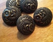 Set of 5 Bronze tone metal flower buttons