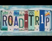 License Plate Sign Art - Funky Word Block Adventure Road Trip Vacation - Custom Signs Available - Salvaged Wood