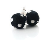 Black & White Felt Earrings. Sterling Silver. Merino Wool. Handmade polka dot dangle earrings for pierced ears. Limited Edition. NEW