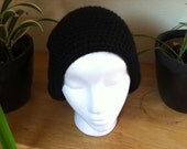 Black Slouch hat beanie beret - handmade crochet