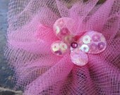 Pink Butterfly Sequin Tutu Hair Clip . Hair Bow . Tulle . Fairy Whimsy