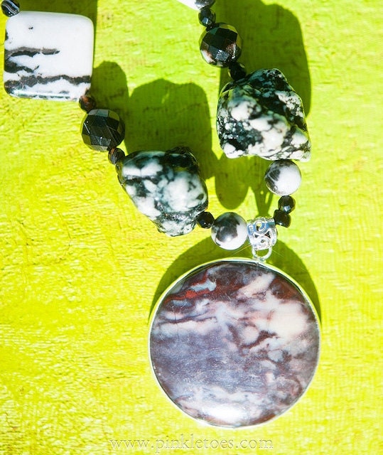 Zebra Howlite Necklace with Sea Sediment & Jasper Pendant STUNNING