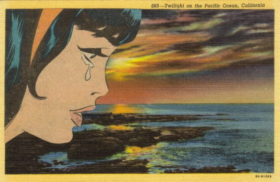 Ocean Twilight Sad Girl Collage Art