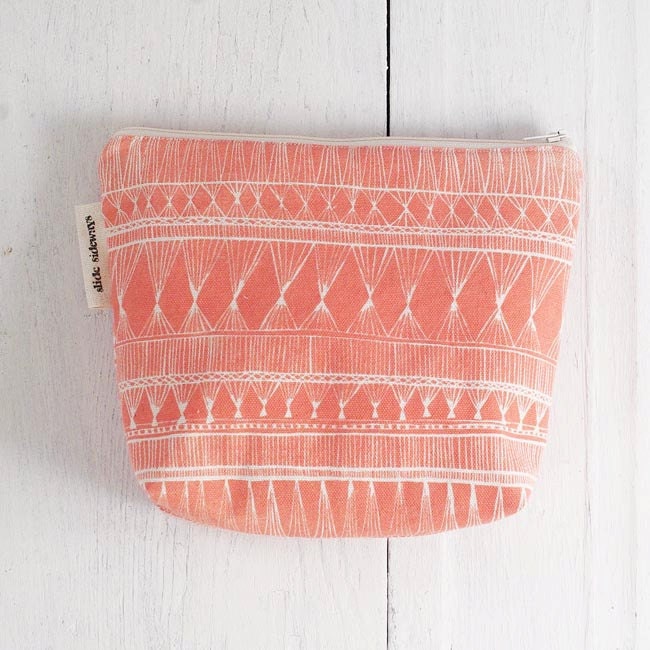 medium cotton zip pouch - Coral Market Weave