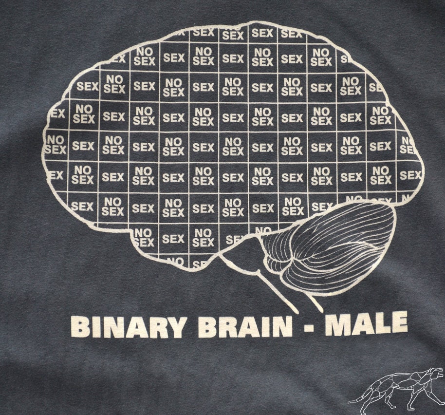 Male Sex Brain Tshirt Funny Geek Battle of the Binary Brains Unisex Fitted Tee See also Female Sex Brain Tee