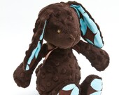 Bitbit The Rabbit Plush Toy in Chocolate and Blue - READY TO SHIP