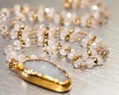 White Druzy Moonstone Necklace 14k Gold Fill Wire Wrapped, Snow Queen