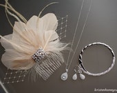 The Isabella - Bridal fascinator - Champagne Feather Fascinator
