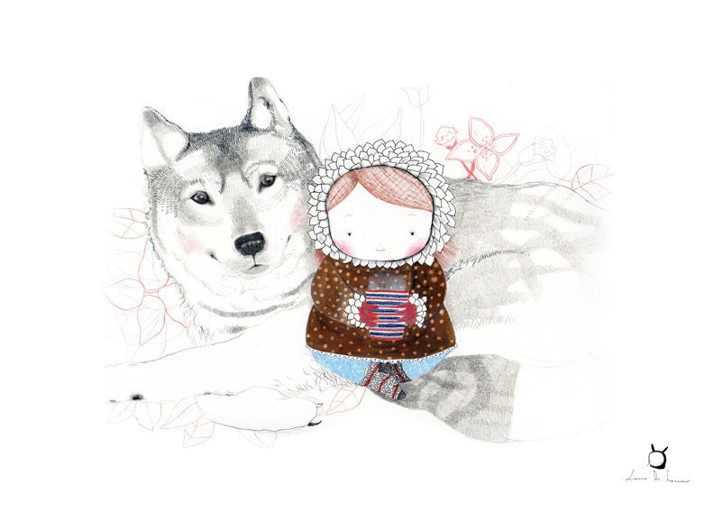 The Girl and the Wolf - Kids Art - Illustration -