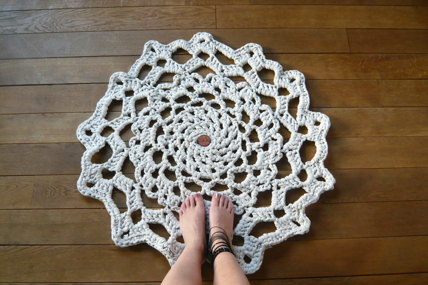 big doily rug beige round mat