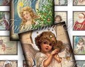 Vintage Christmas Santa Claus Angels. 1x1 inch square tiles. Digital Collage Image sheet for scrabble tiles, resin pendants. ngK01