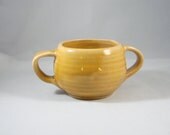Beige Brown Hand Wheel Thrown Ceramic Pottery Bowl with Handles Bean Pot