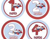 Baby Month Stickers - Baby Boy Monthly Onesie Stickers - Blue and Red Airplane Pilot Month Stickers Baby Shower Gift and Photo Prop - Logan Il_170x135