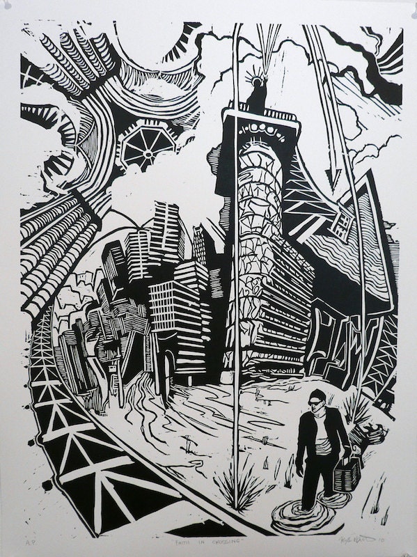 Faith In Crossing woodblock print