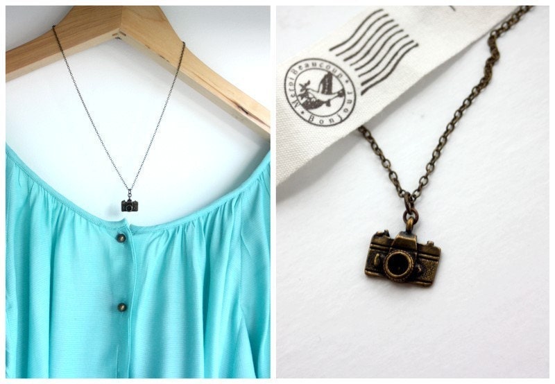 A Cute Antiqued Bronze Necklace. Photographer, World Traveller. Gifts For Girls. Holiday Gift Ideas. Cute Gift for Her.