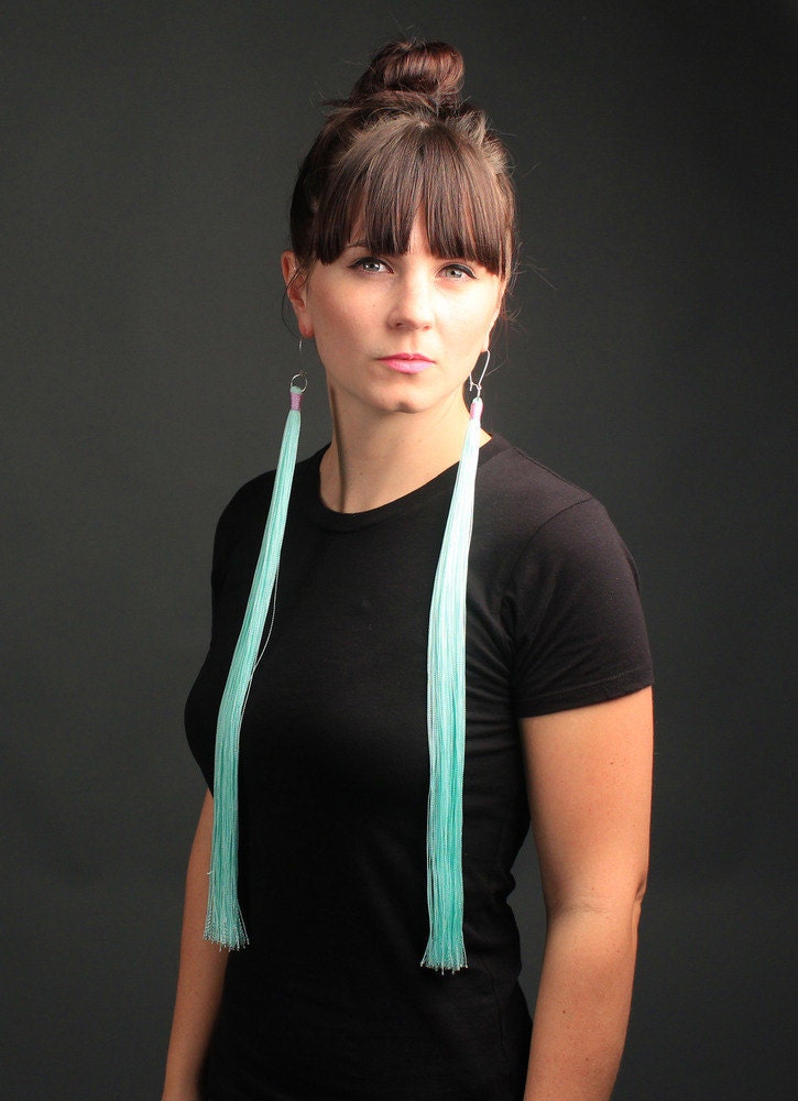 The Mermaid: Extra long tassel fringe earrings.