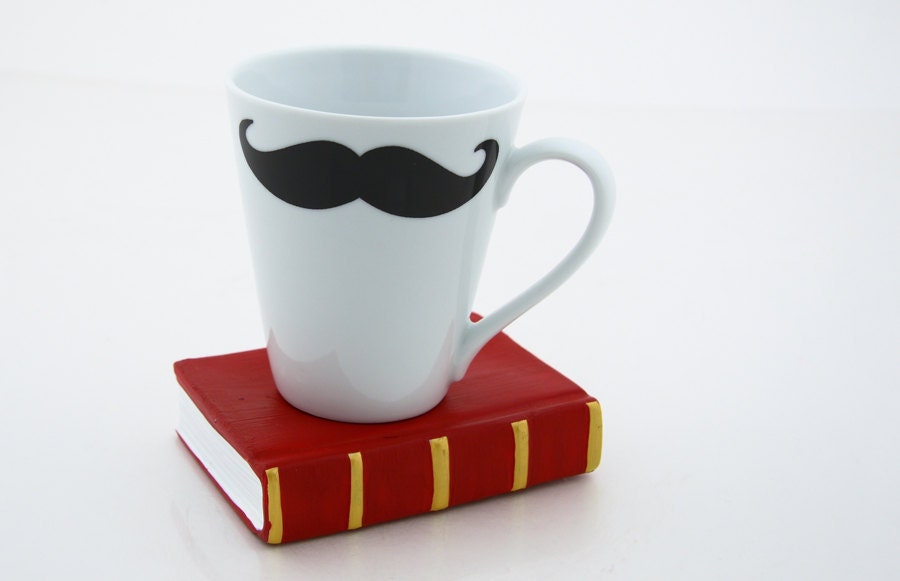 Black and White Moustache Mustache Mug Kiln Fired double sided