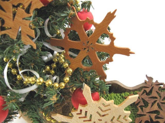 Ornaments Wooden Star Garland  Snowflakes Decorations Christmas Yule Hanukkah Grahtoe