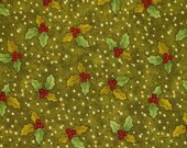 Henry Glass Fabrics - Holly on Green Background