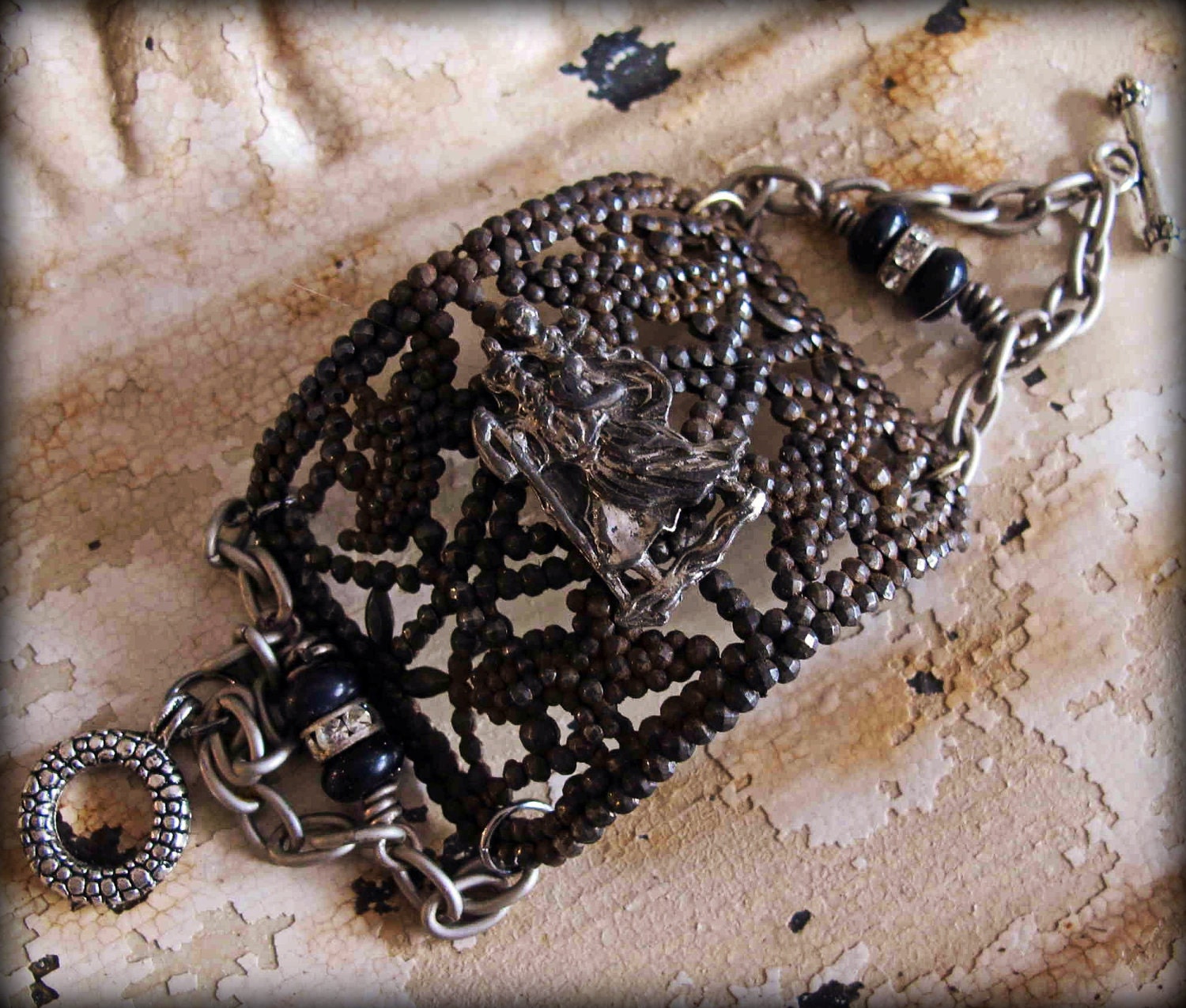 French Steel Cut Victorian Buckle wrist bangle